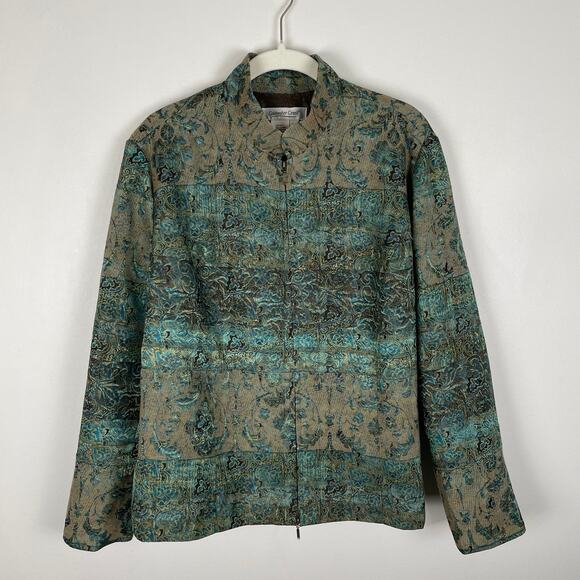 VTG Coldwater Creek Tapestry Jacket LP Green Floral Shimmery Boho Fairy Grunge - Picture 13 of 16
